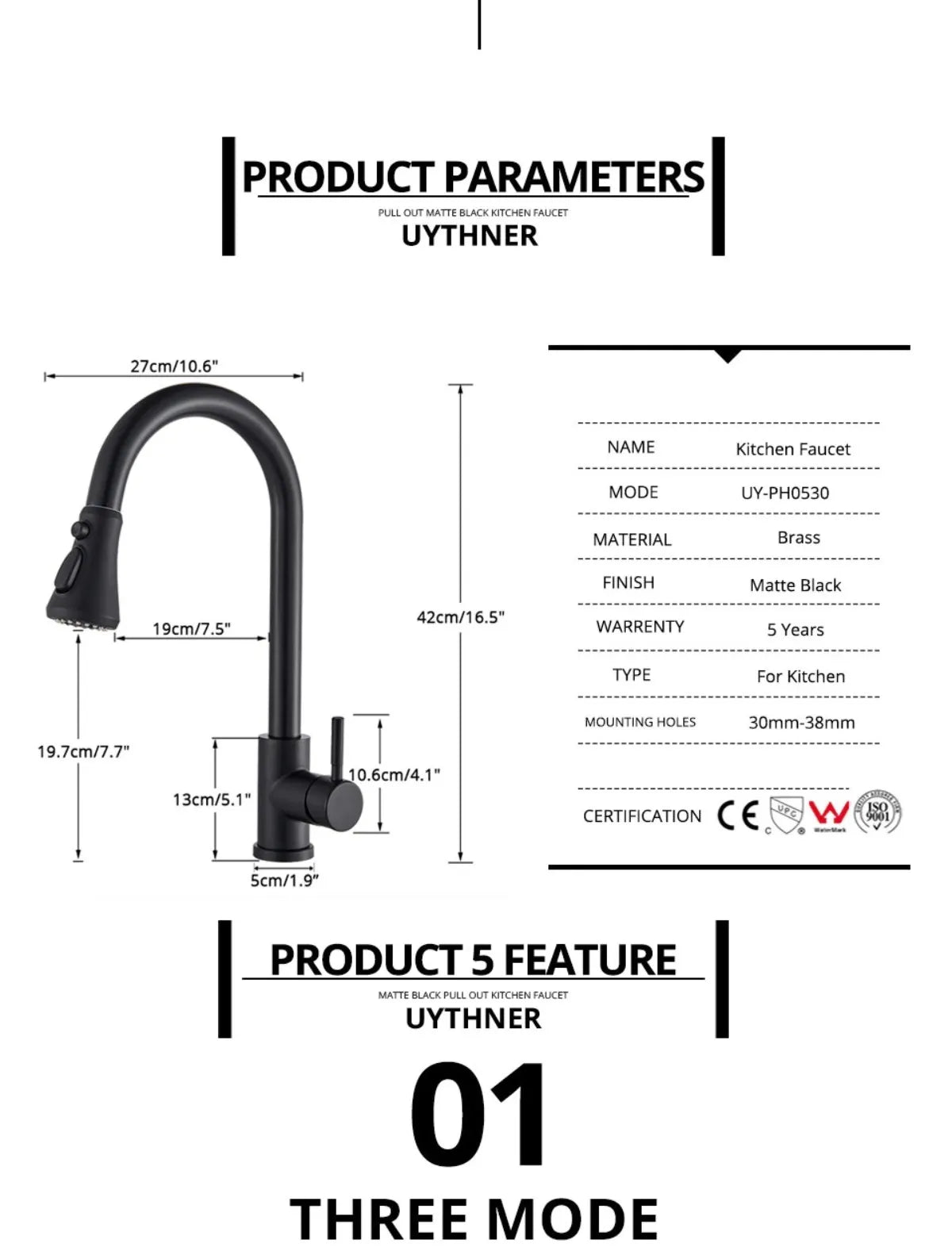 SUS 304 High Arc Pull-Out Kitchen Faucet | 360° Swivel Hot & Cold Mixer Tap – Silver, Black, Gold & Gun Grey