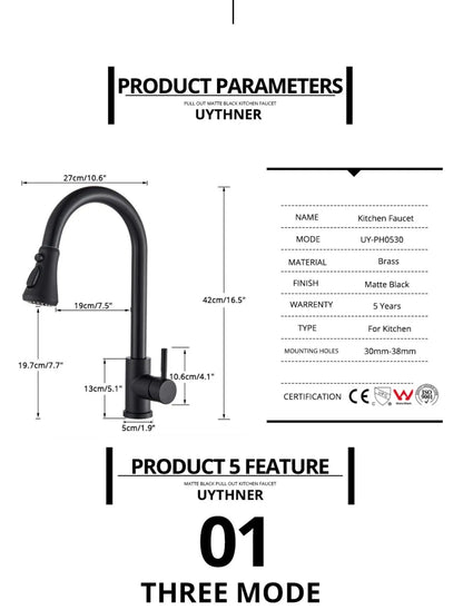 SUS 304 High Arc Pull-Out Kitchen Faucet | 360° Swivel Hot & Cold Mixer Tap – Silver, Black, Gold & Gun Grey