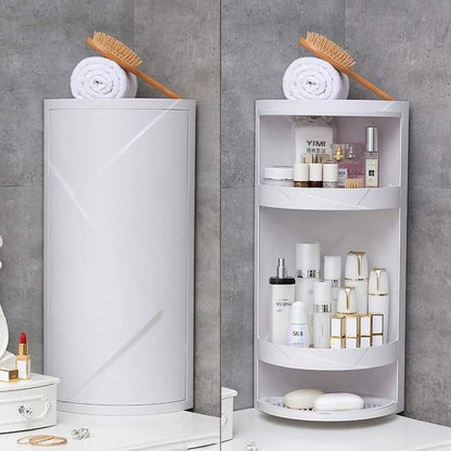 360° Rotating Corner Cabinet Rack | Waterproof Bathroom & Kitchen Storage Shelf – Drill-Free Wall Mount