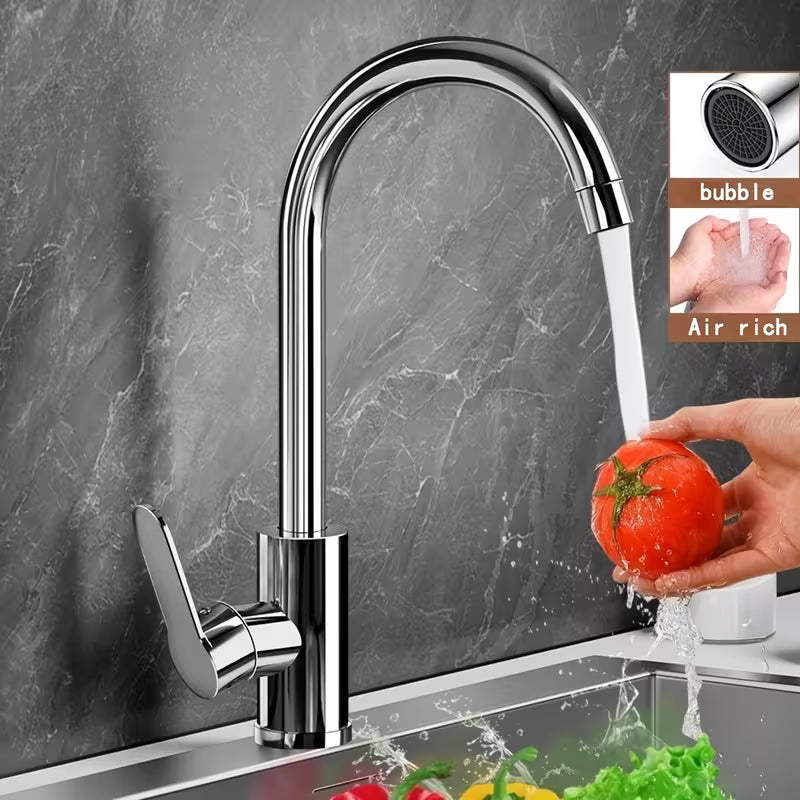 360° Rotating Kitchen Faucet | Single Handle Chrome Sink Mixer Tap with Expandable Inlet Pipe – Universal Thread