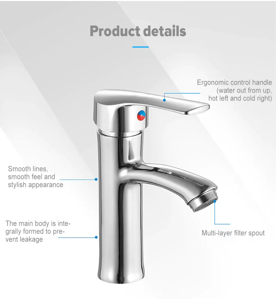 Silver Chrome Bathroom Basin Mixer Faucet | Single Handle Hot & Cold Washbasin Tap