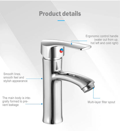 Silver Chrome Bathroom Basin Mixer Faucet | Single Handle Hot & Cold Washbasin Tap