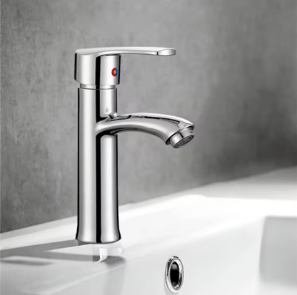 Silver Chrome Bathroom Basin Mixer Faucet | Single Handle Hot & Cold Washbasin Tap