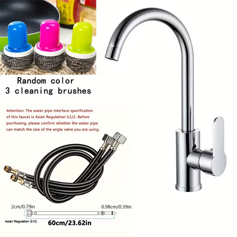 360° Rotating Kitchen Faucet | Single Handle Chrome Sink Mixer Tap with Expandable Inlet Pipe – Universal Thread