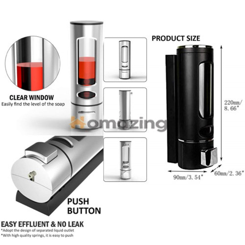 Wall Mount Soap Dispenser 400ml | Black ABS Manual Liquid Soap Dispenser for Bathroom & Kitchen