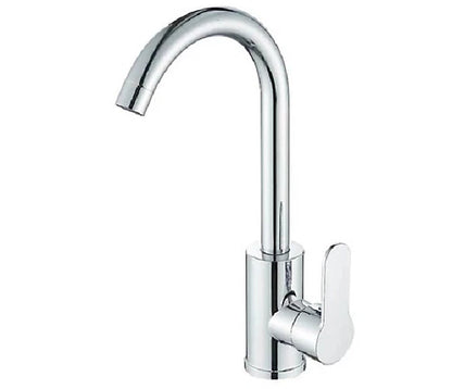 Modern Chrome High-Arc Kitchen Sink Mixer Tap | Single Handle 360° Swivel Hot & Cold Faucet