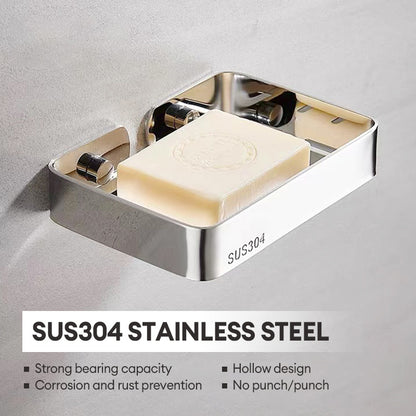 304 Stainless Steel Soap Dish Holder | Wall Mounted Soap Saver Tray with Drainage – 13.5×9.7 cm