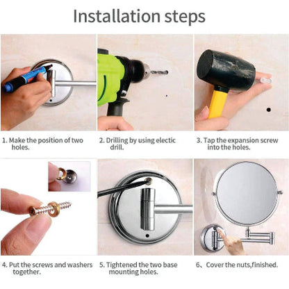Dual-Sided 360° Magnifying Mirror | Wall Mounted Vanity Mirror with Extendable Swivel Arm